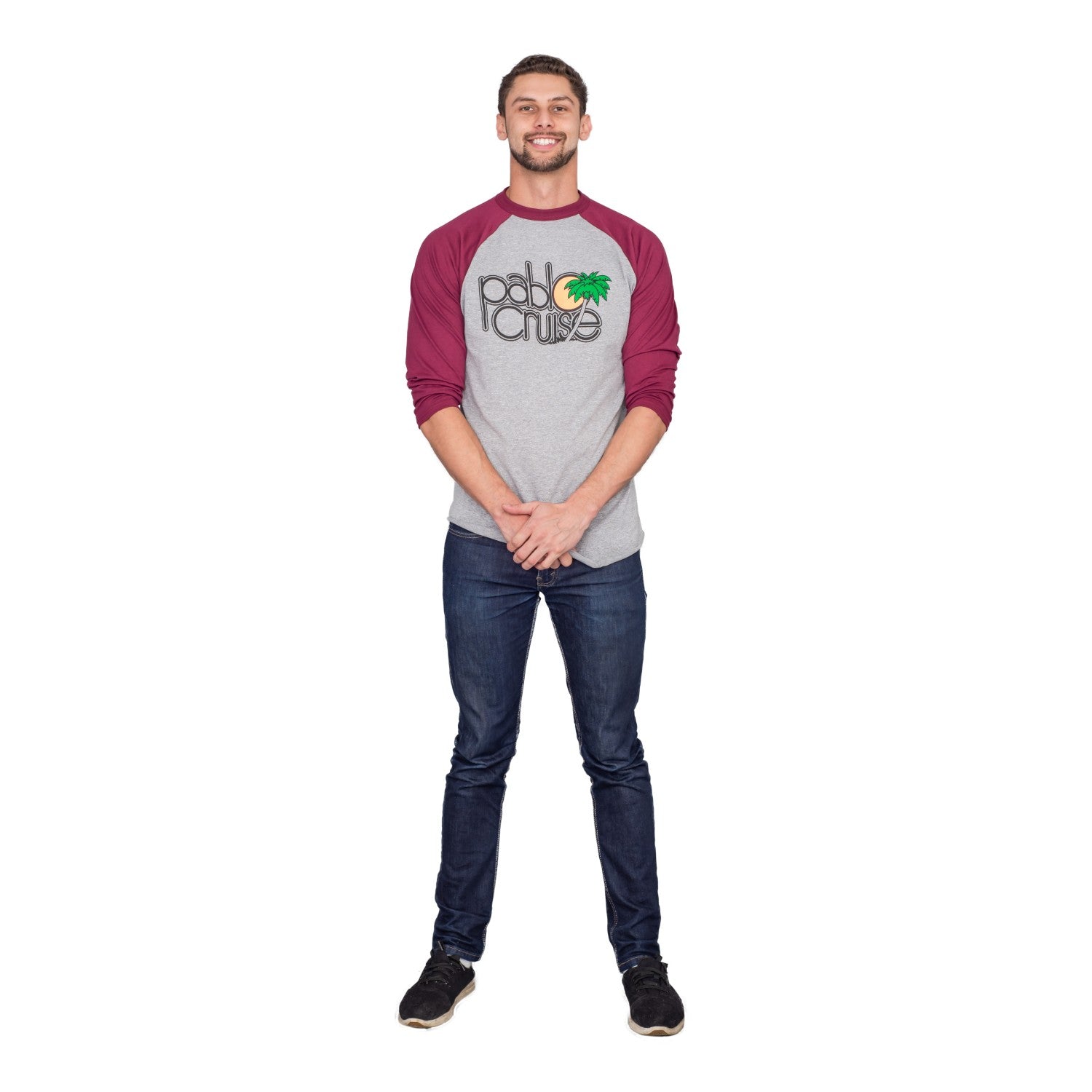 Step Bros Pablo Cruise Adult Gray and Maroon Raglan Funny Movie T-Shirt Tee