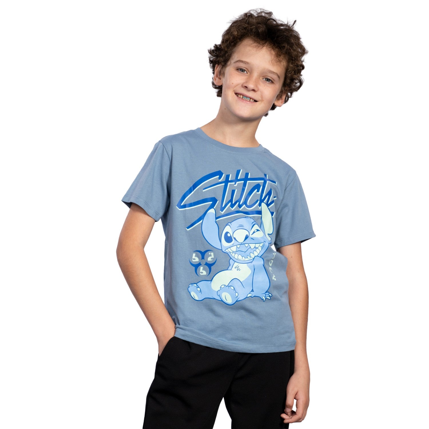 Stitch Character Chilling Boys Short Sleeve Light Blue Youth T-Shirt