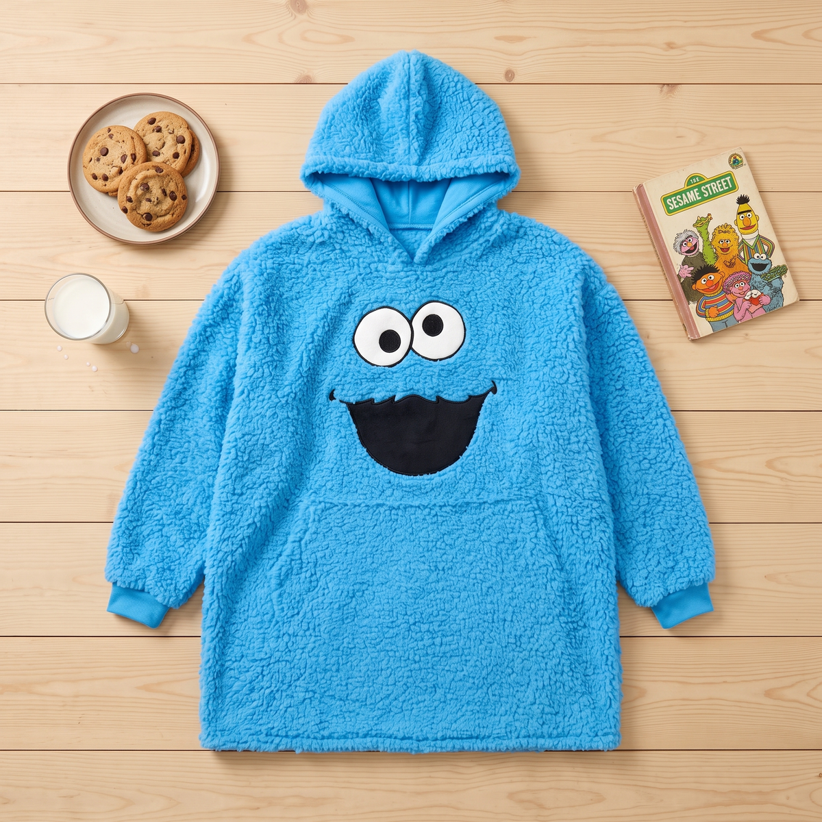 Cookie Monster Adult Unisex One Size Fits All Fleece Hooded Poncho