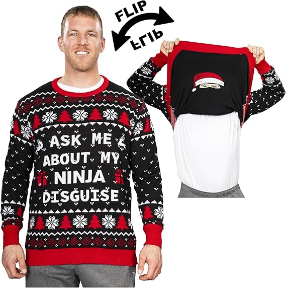 Ask Me About My Ninja Funny Flip Costume Adult Ugly Christmas Sweater