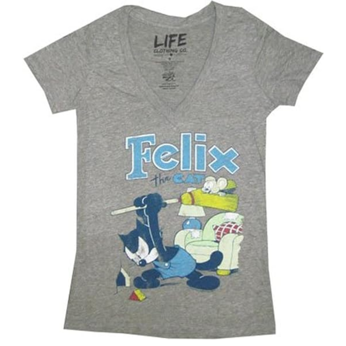 The Cat Broom Heather Gray V-Neck Juniors T-shirt Tee