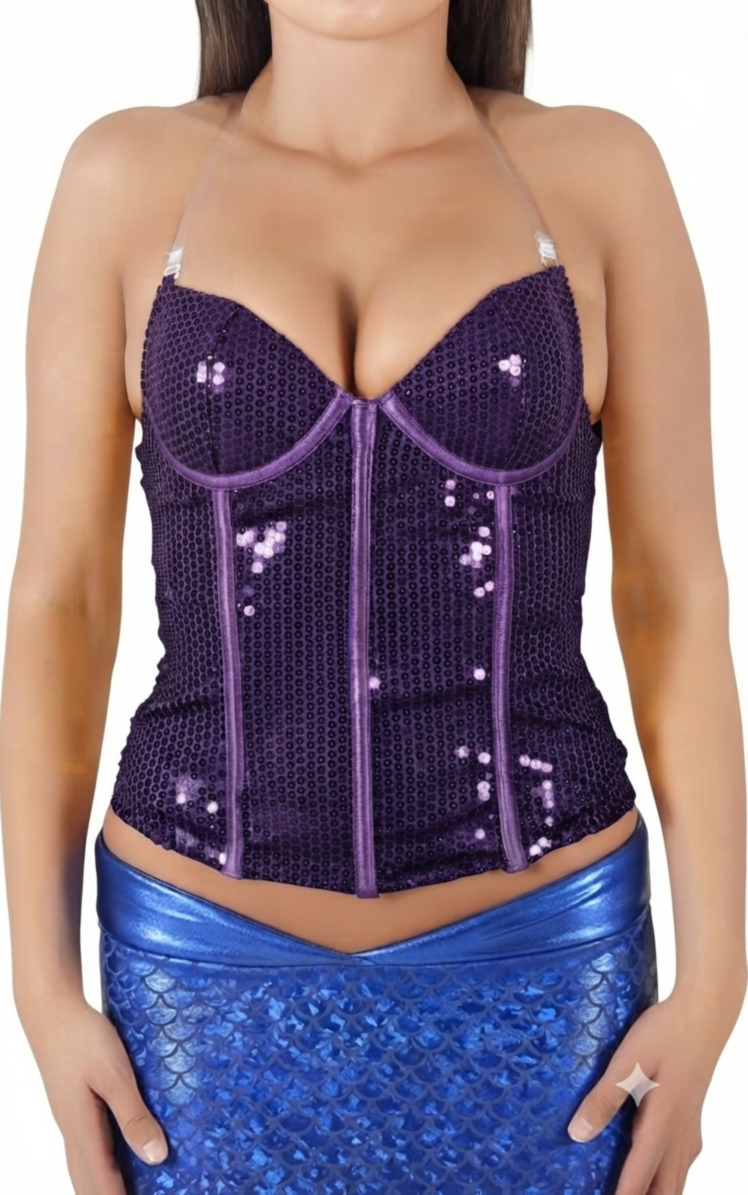 Women's Mermaid Halloween Costume Cosplay Sparkly Sequin Corset