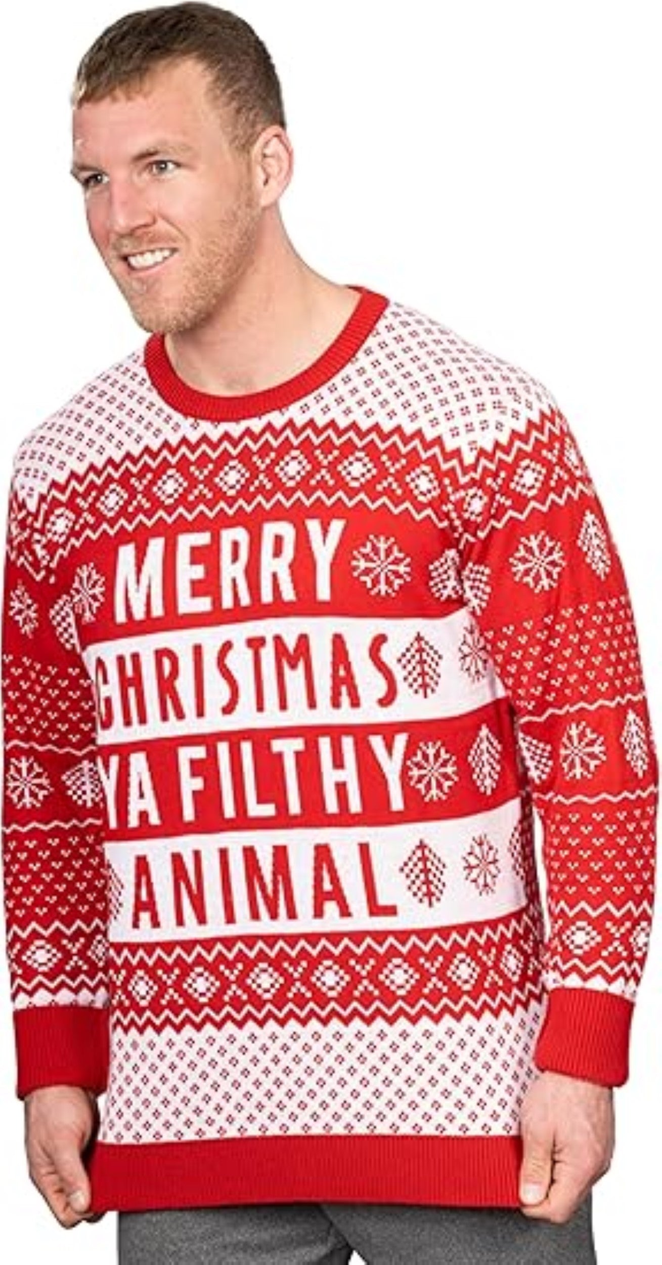 Ya Filthy Animal Quote Adult Unisex Ugly Christmas Sweater (Red)