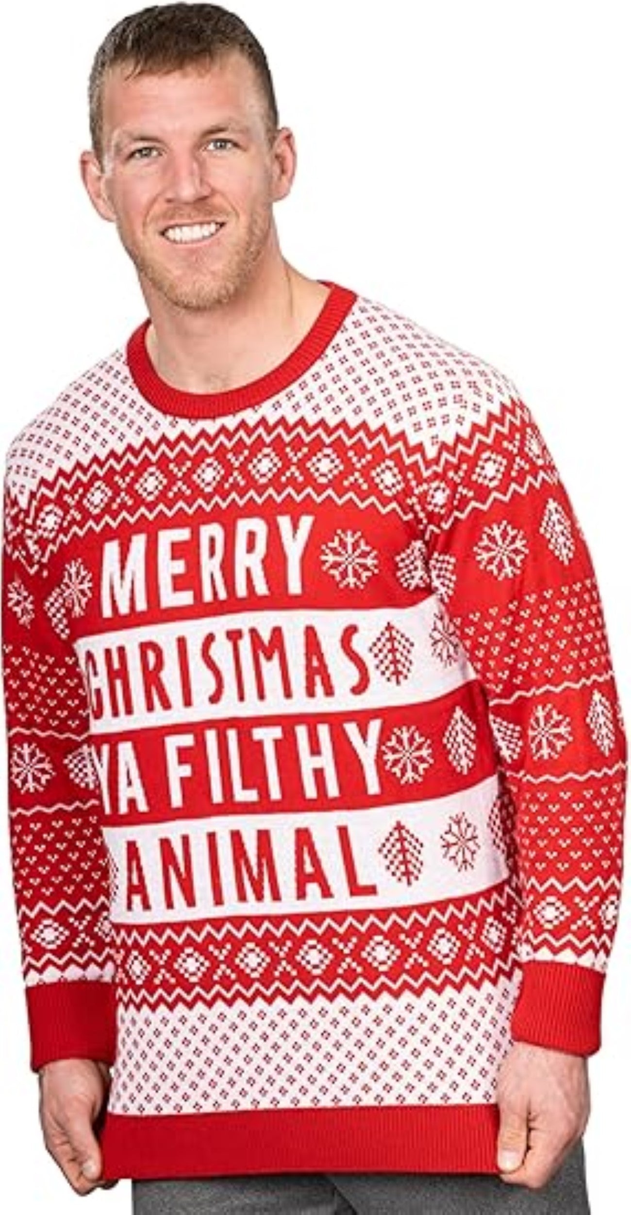 Ya Filthy Animal Quote Adult Unisex Ugly Christmas Sweater (Red)