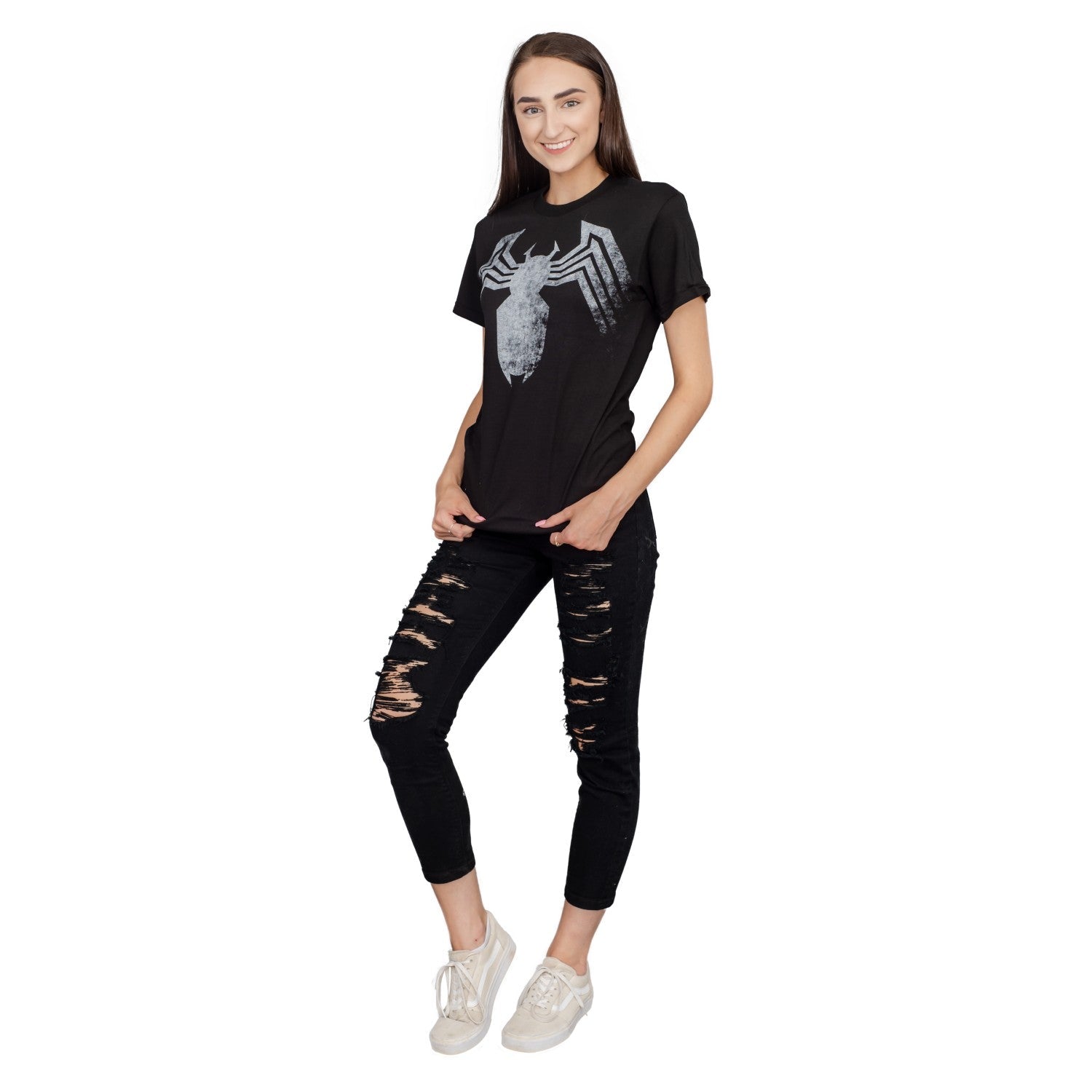 Adult Unisex Spider-Man Venom Spider Legs Faded Black T-shirt - TVStoreOnline