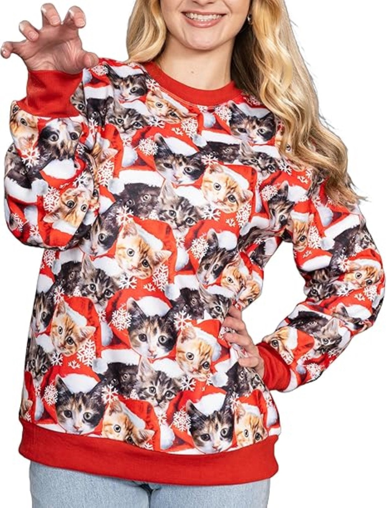 Christmas Cats All-Over Poly-Knit Adult Unisex Ugly Christmas Sweatshirt - TVStoreOnline