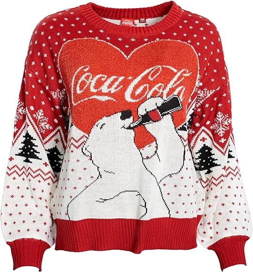 Coca Cola Heart Polar Bear Drinking Sweater - TVStoreOnline