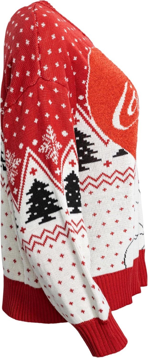Coca Cola Heart Polar Bear Drinking Women's Ugly Christmas Sweater - TVStoreOnline
