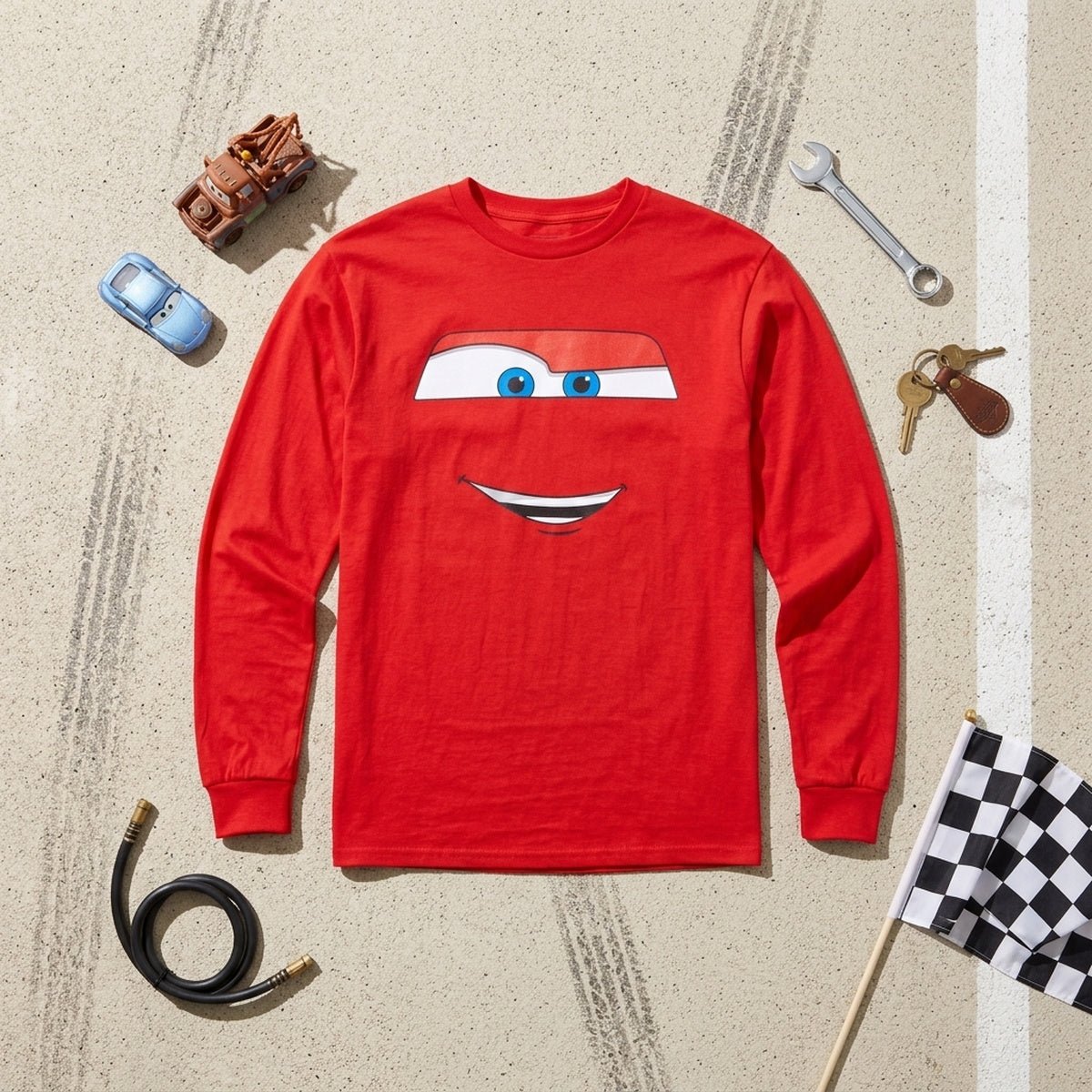 Disney Cars Licensed Lightning McQueen Big Face Adult Unisex Long Sleeve Shirt - TVStoreOnline