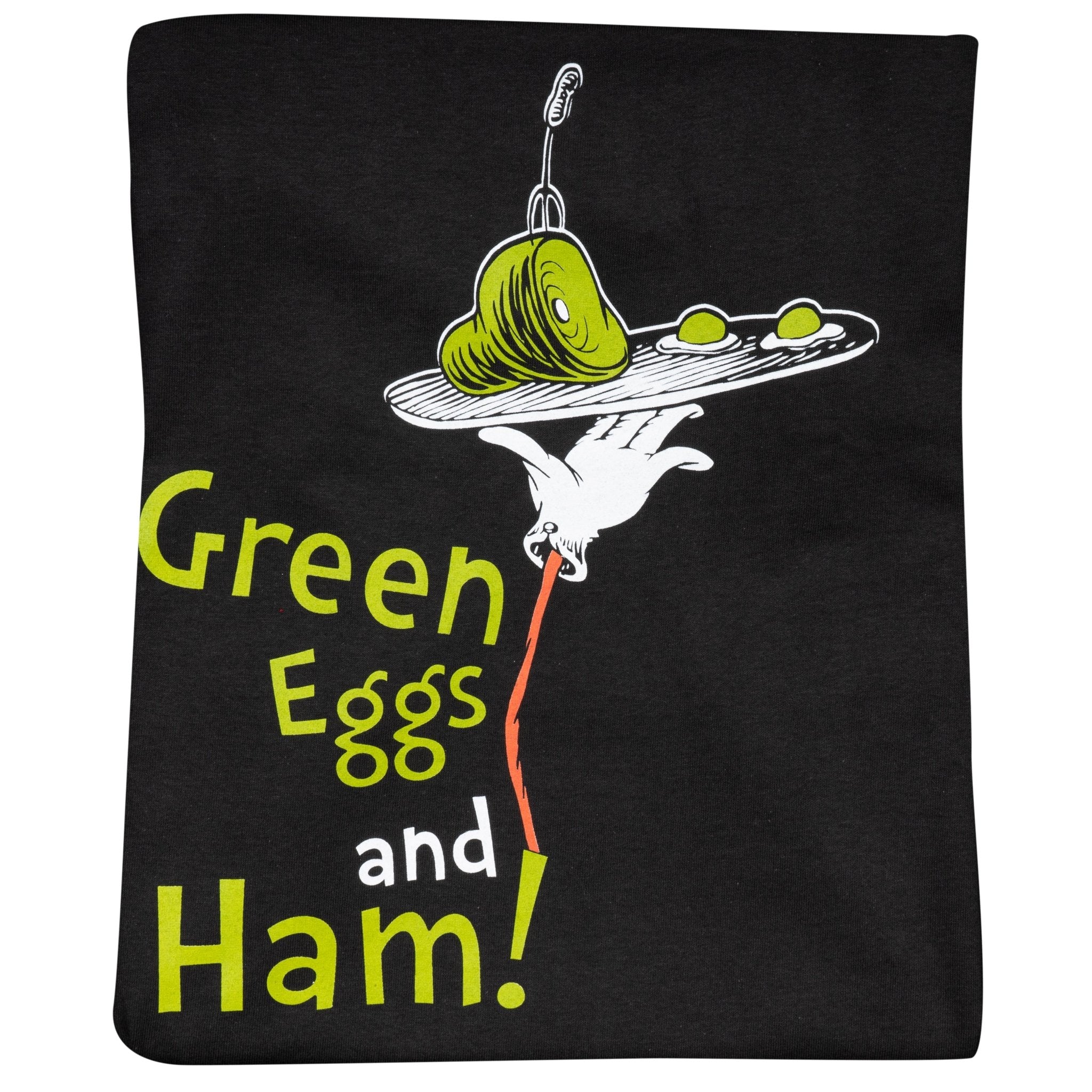 Dr Seuss Green Eggs and Ham Adult Short Sleeves Black T-Shirt - TVStoreOnline