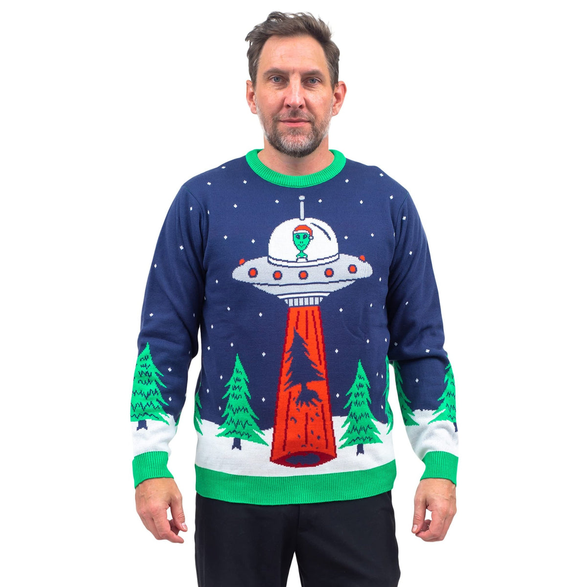 Flying Saucer Funny Tree Abduction Ugly Christmas Sweater - TVStoreOnline
