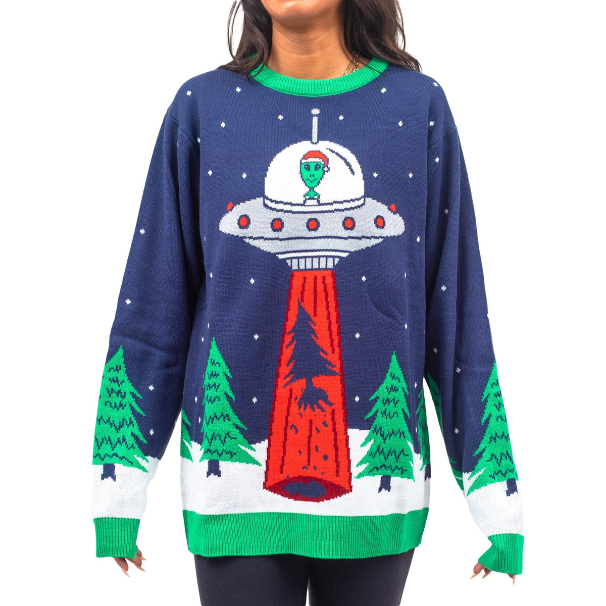 Flying Saucer Funny Tree Abduction Ugly Christmas Sweater - TVStoreOnline