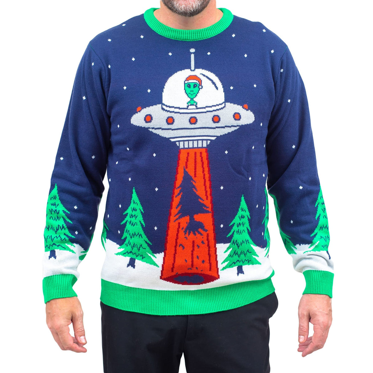 Flying Saucer Funny Tree Abduction Ugly Christmas Sweater - TVStoreOnline
