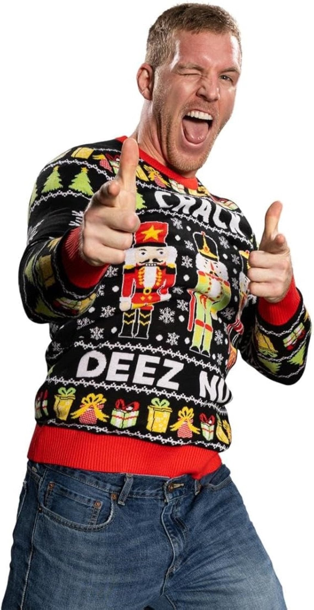 Funny Crack Deez Nuts Nutcracker Santa Knitted Ugly Christmas Sweater - TVStoreOnline