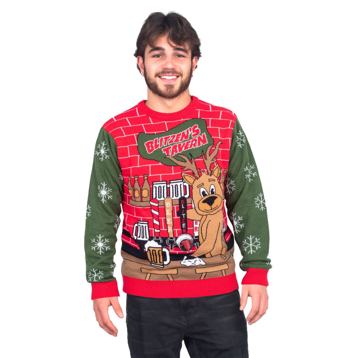 Funny Ugly Christmas Sweater Beverage Dispenser Elfed Up Blitzen's Santa Jingle Juice Knitted Pullover - TVStoreOnline
