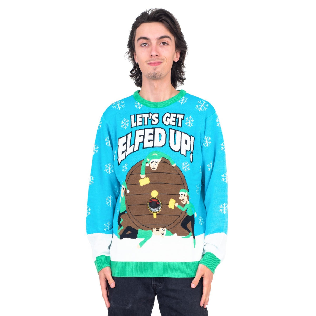 Funny Ugly Christmas Sweater Beverage Dispenser Elfed Up Blitzen's Santa Jingle Juice Knitted Pullover - TVStoreOnline