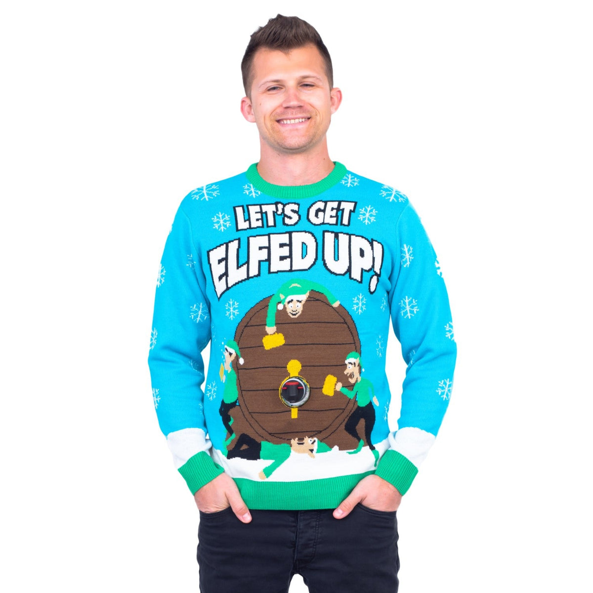 Funny Ugly Christmas Sweater Beverage Dispenser Elfed Up Blitzen's Santa Jingle Juice Knitted Pullover - TVStoreOnline