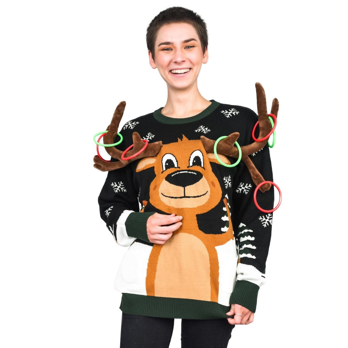 Funny Unisex Reindeer Ring Toss 3D Ugly Christmas Sweater - TVStoreOnline