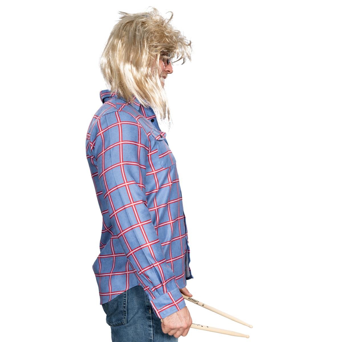 Garth Funny Tv Show Character Cosplay Button Down Flannel Shirt Wig and Drumstick Halloween Costume Set - TVStoreOnline