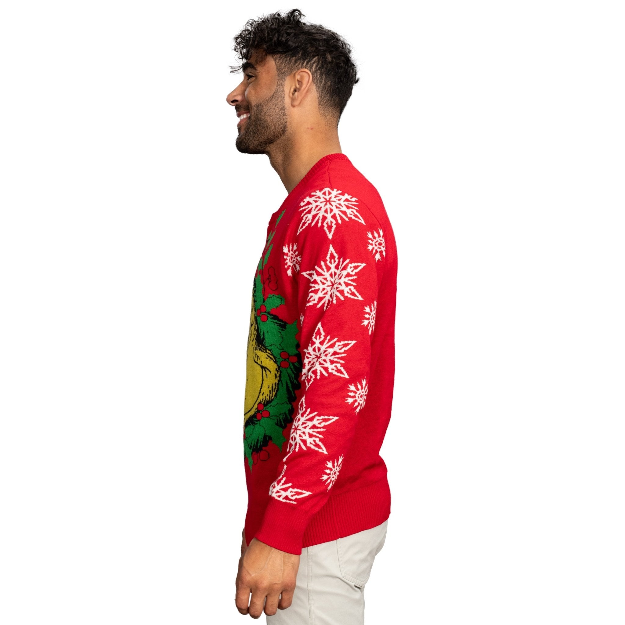 Grinch Head Santa Hat Wreath Sweater - TVStoreOnline