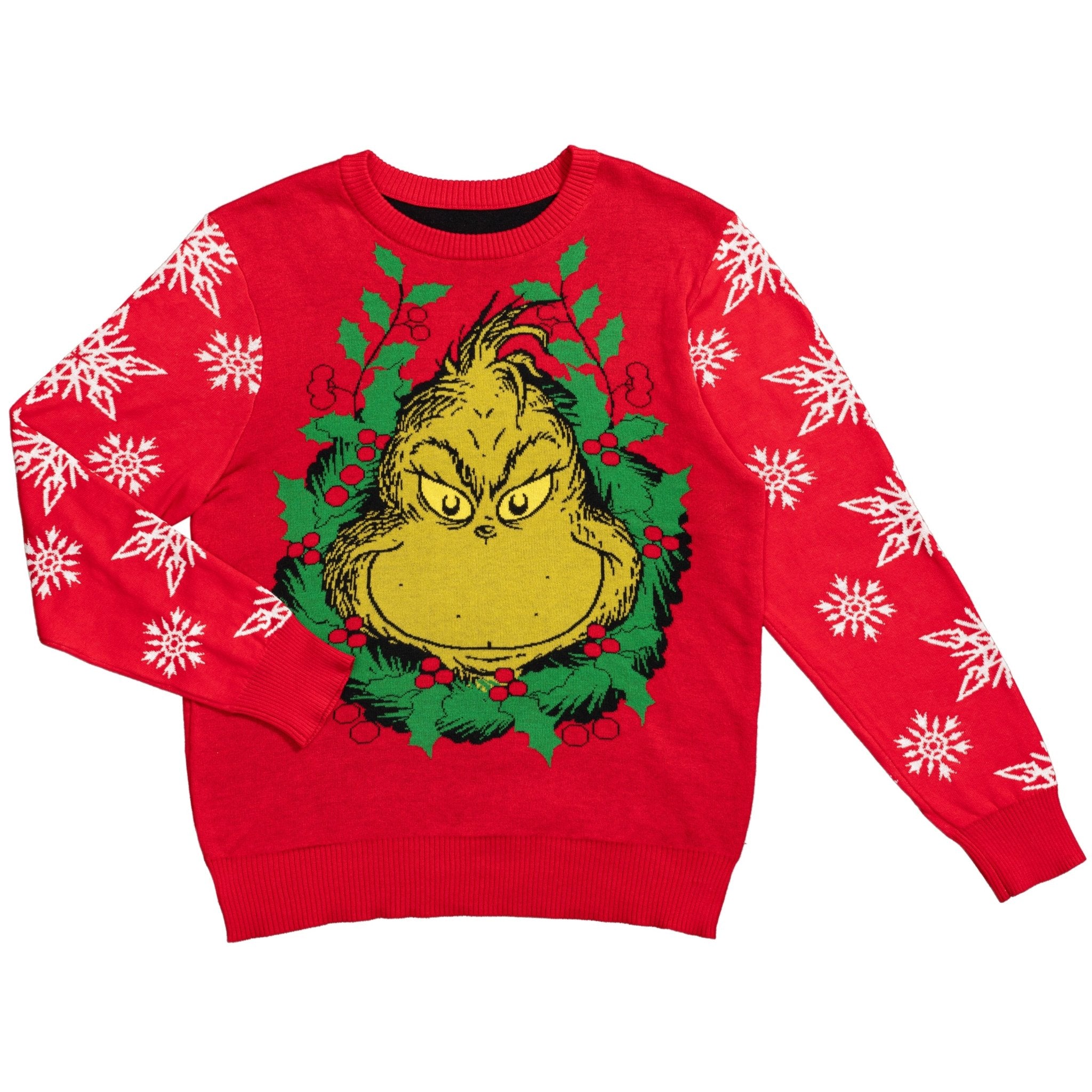 Grinch Head Santa Hat Wreath Sweater - TVStoreOnline