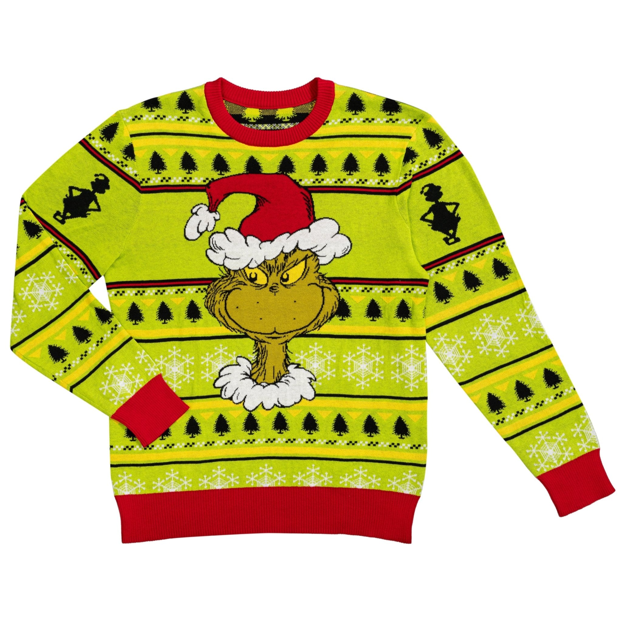 Grinch Head Santa Hat Wreath Sweater - TVStoreOnline