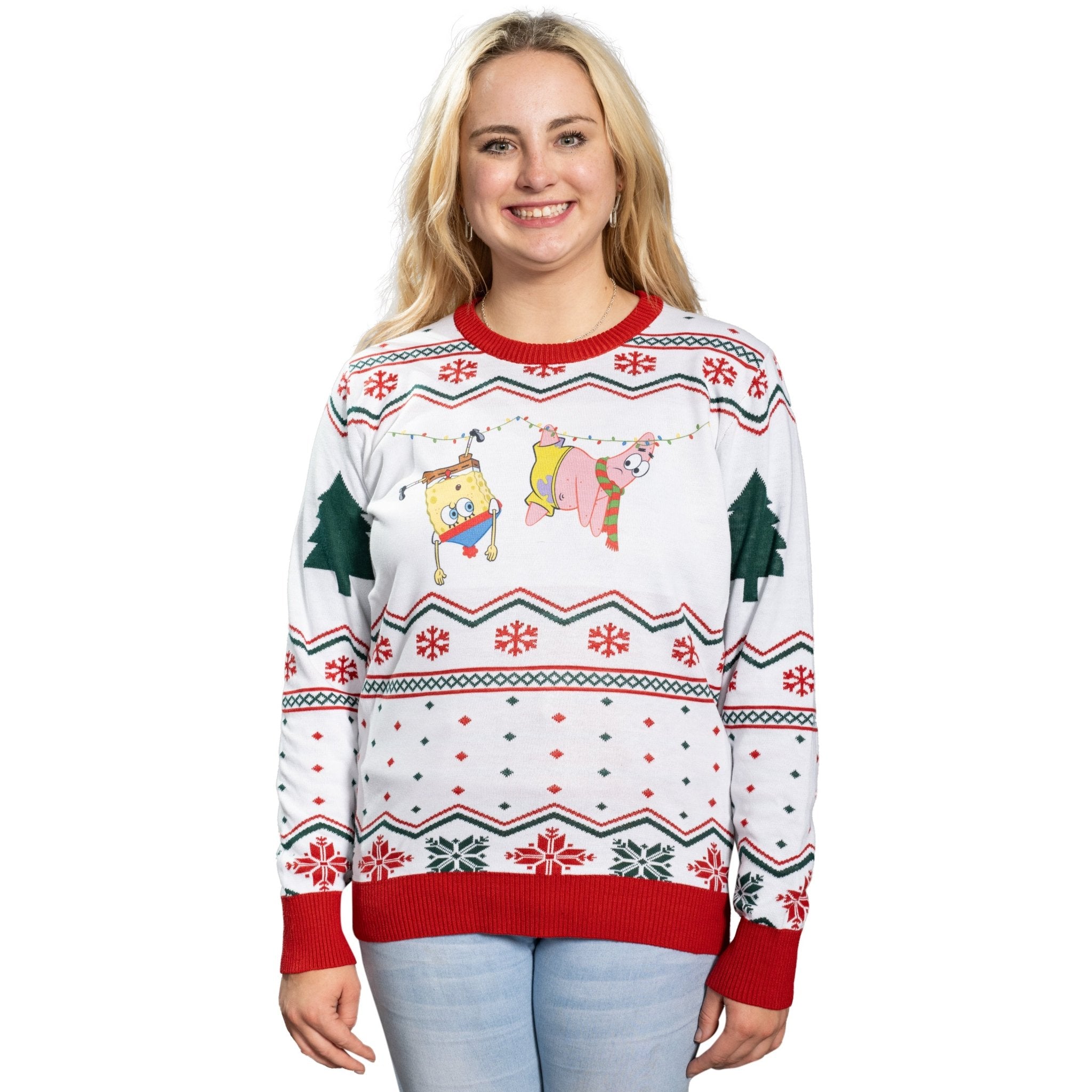 Hanging Lights SpongeBob and Patrick Christmas Sweater - TVStoreOnline