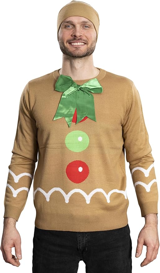 I Am Gingerbread Man Ugly Christmas Sweater and Hat Set - TVStoreOnline
