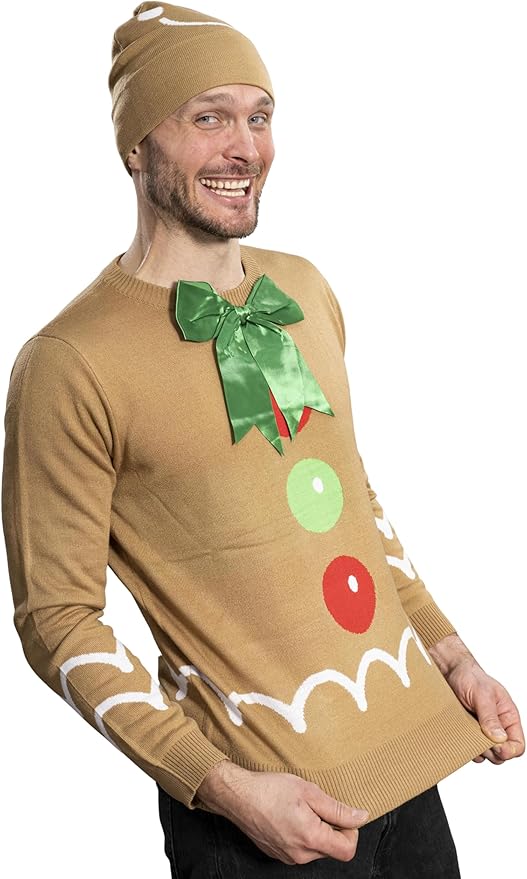 I Am Gingerbread Man Ugly Christmas Sweater and Hat Set - TVStoreOnline