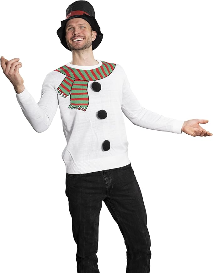 I Am the Snowman Knitted Unisex Ugly Christmas Sweater Top Hat Costume Set - TVStoreOnline