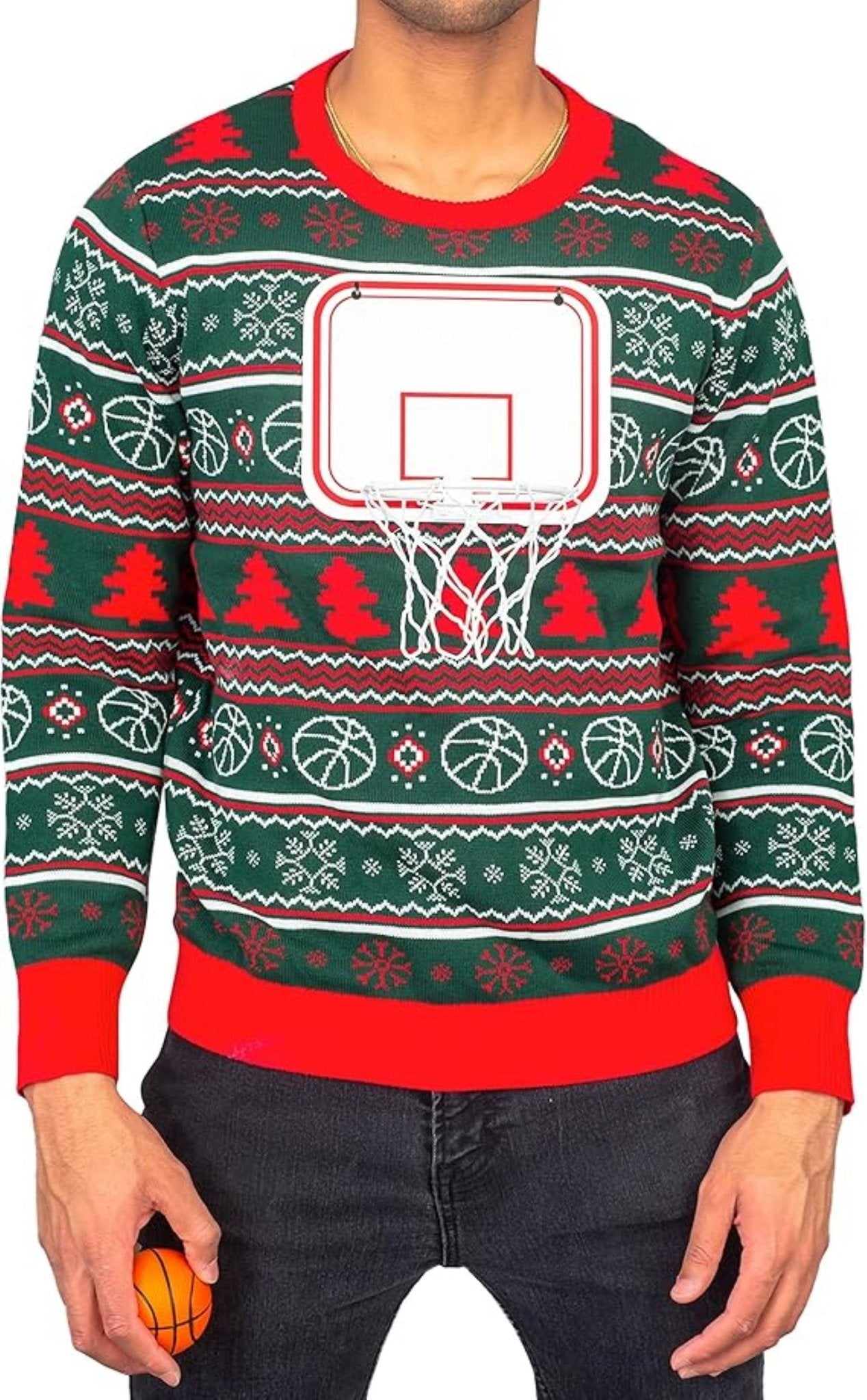 Interactive Adult Unisex Basketball Net 3D Ugly Christmas Party Sweater - TVStoreOnline