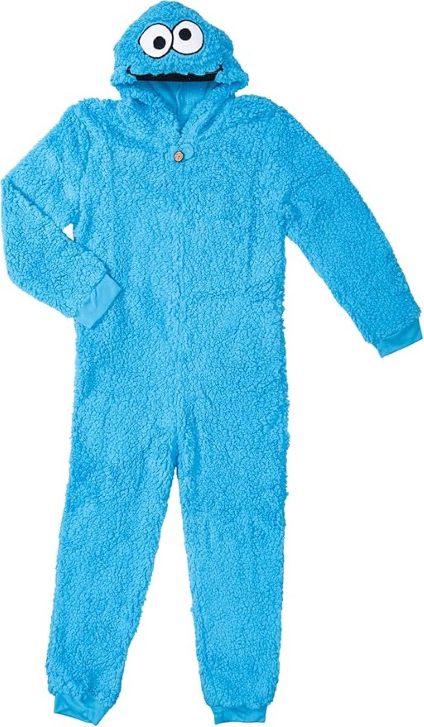 Kids Youth Officially Licensed Sesame Cookie Monster Halloween Cosplay Costume Fleece Jumpsuit - TVStoreOnline