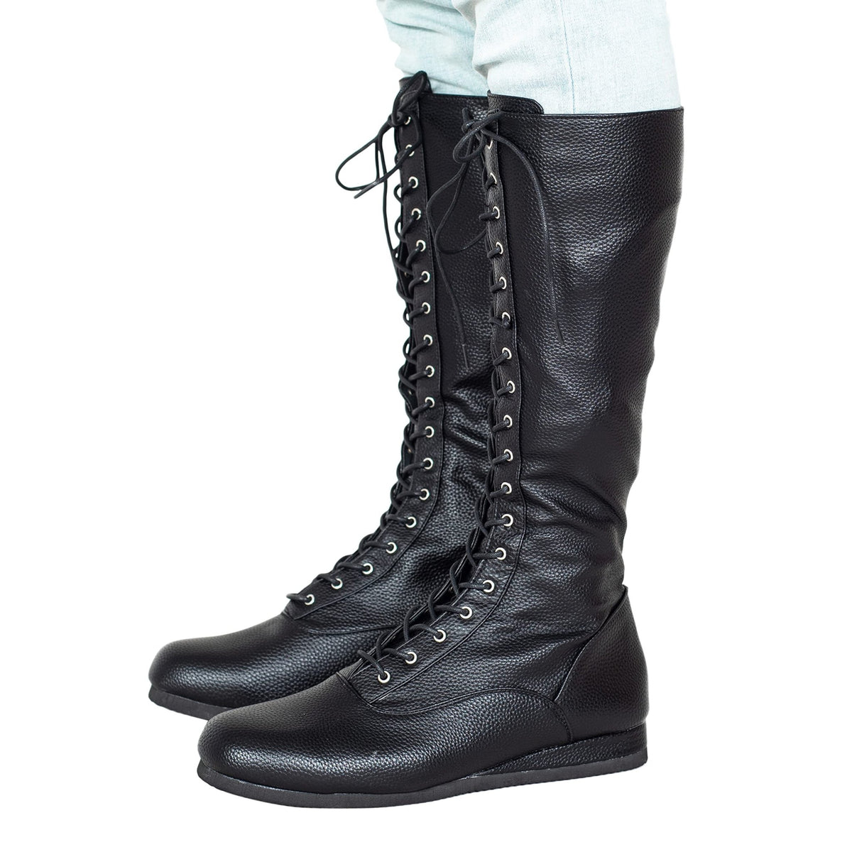 Matte Black Wrestling Boots Halloween Costume Cosplay - TVStoreOnline