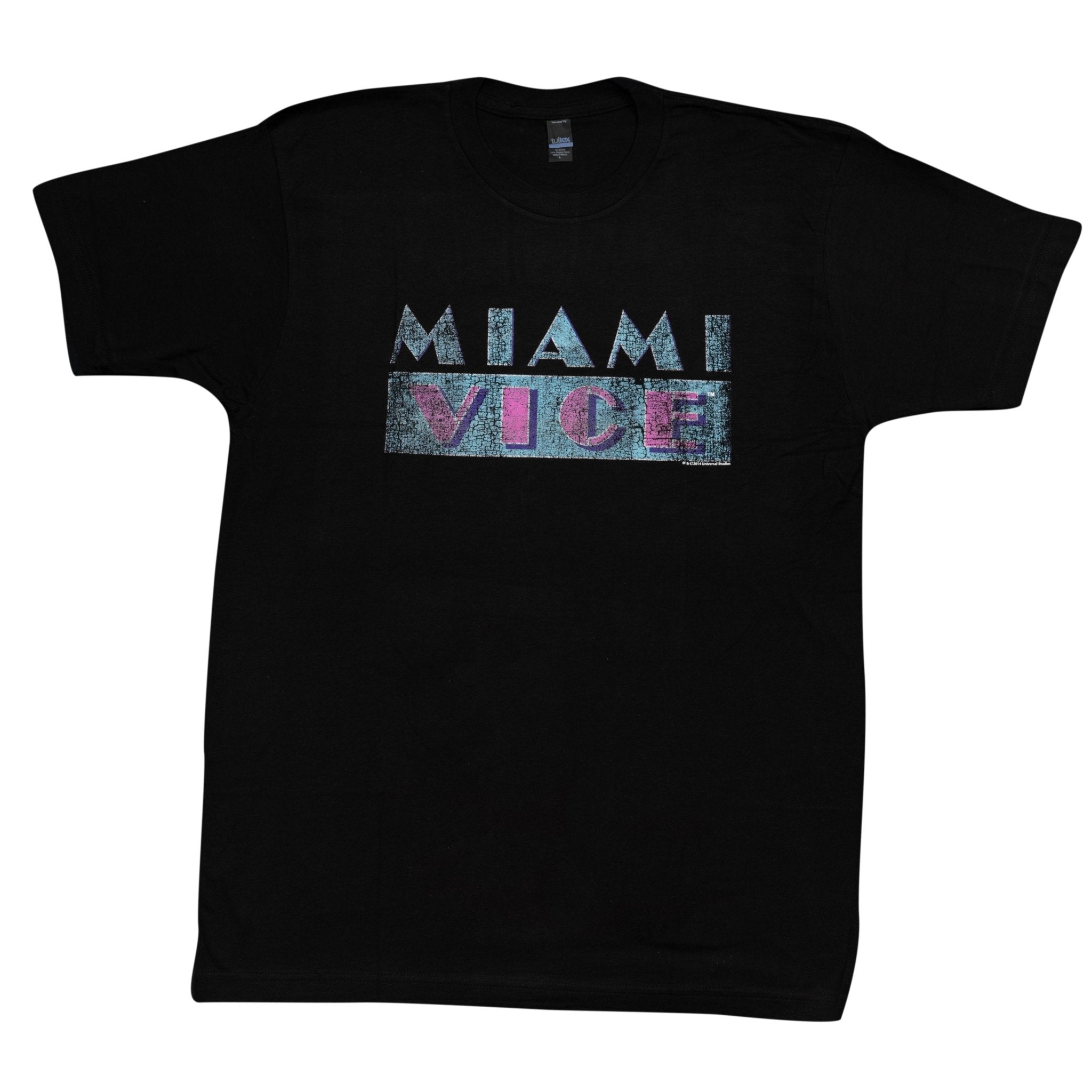 Miami Vice Distressed Logo Adult Black T-Shirt - TVStoreOnline