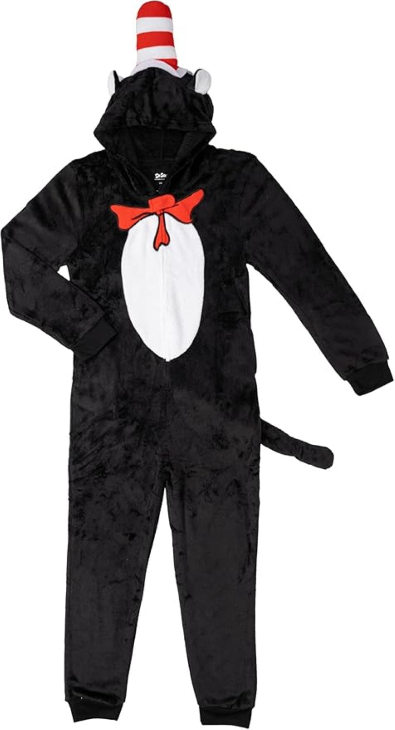 Officially Licensed Kids Youth Seuss Cat in Hall Halloween Cosplay Costume Fleece Jumpsuit - TVStoreOnline
