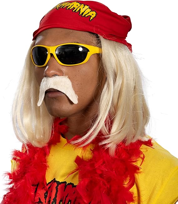 Red 1980s Mania Unisex Halloween Cosplay Costume Accessory Kit (Bandana w/ Wig\Moustache) - TVStoreOnline