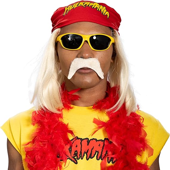 Red 1980s Mania Unisex Halloween Cosplay Costume Accessory Kit (Bandana w/ Wig\Moustache) - TVStoreOnline
