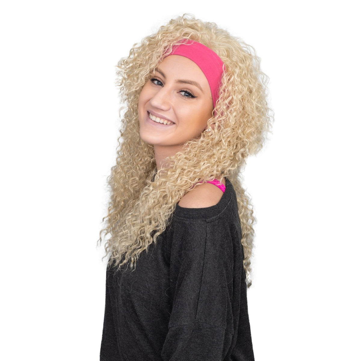 Retro 80s Aerobics Instructor Deluxe Halloween Cosplay Costume Wig and Headband Set - TVStoreOnline