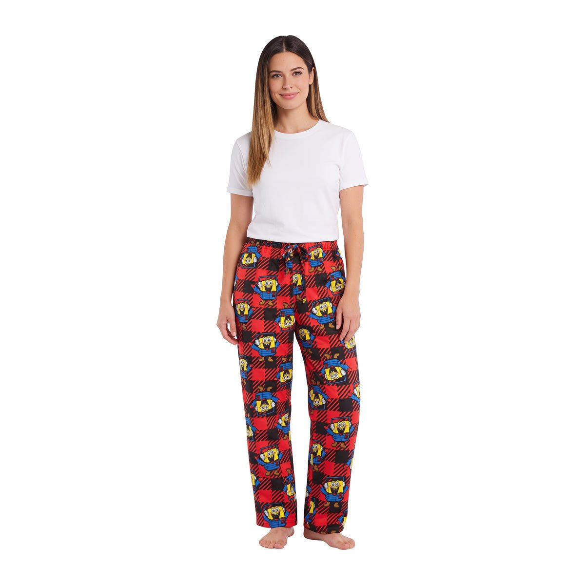 SpongeBob Puffer & Snow Adult Unisex Pajama Loungewear Red Sleep Pants - TVStoreOnline