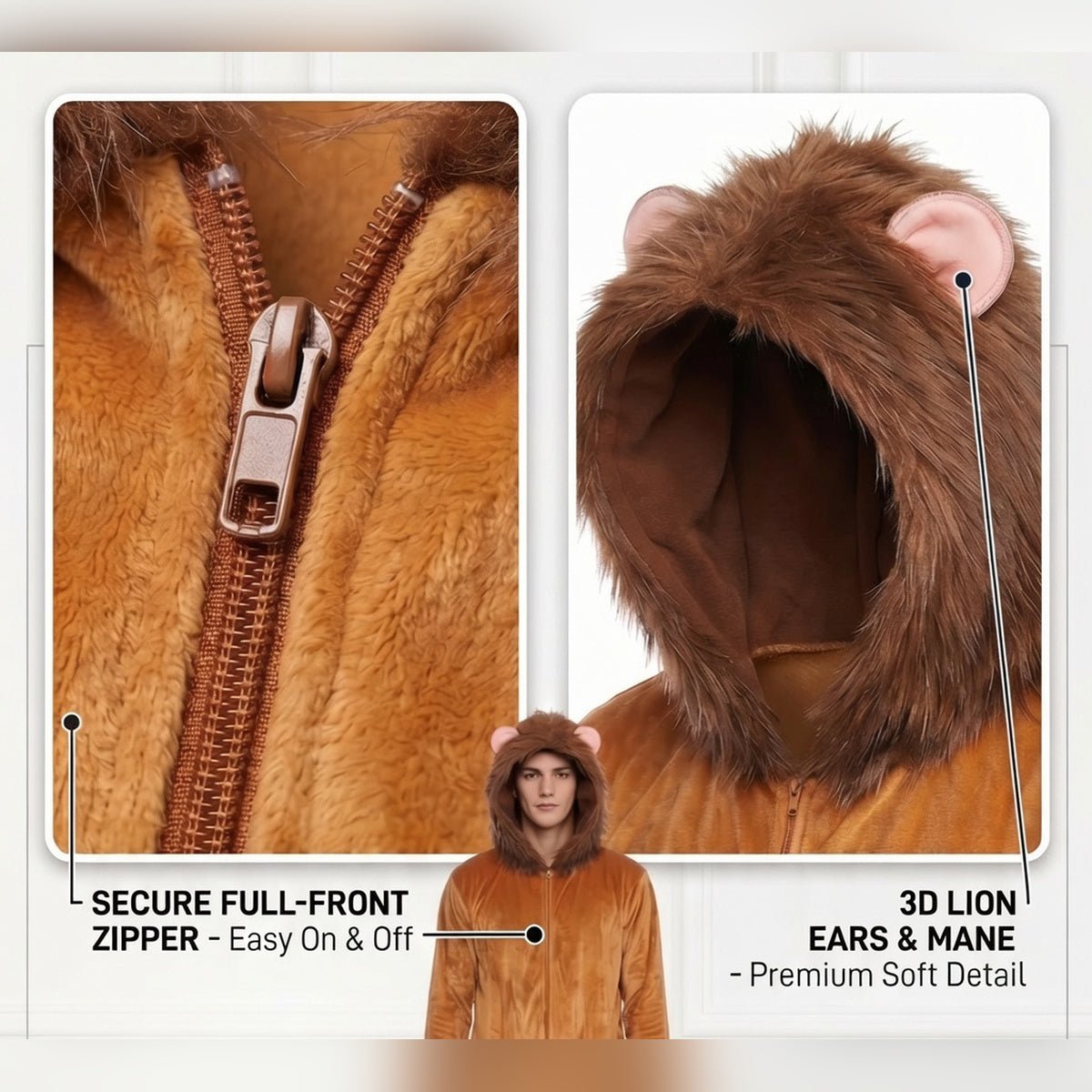 The Cowardly Lion OZ Movie Adult Halloween Cosplay Costume - TVStoreOnline
