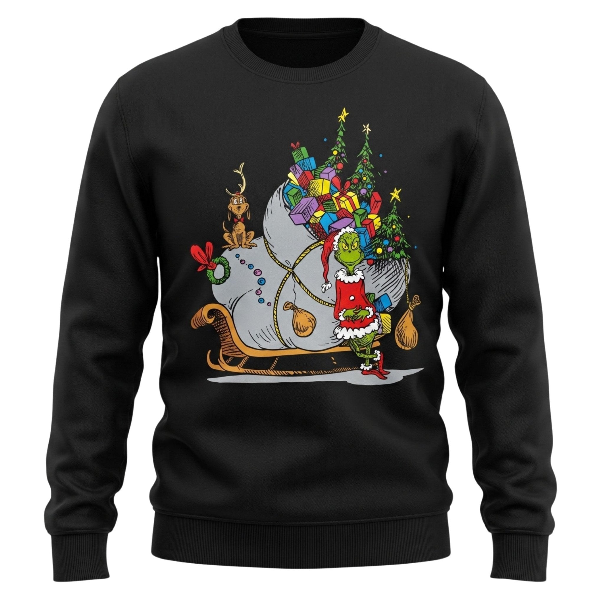 The Grinch on Sleigh with Max Christmas Officially Licensed Adult Sweater - TVStoreOnline