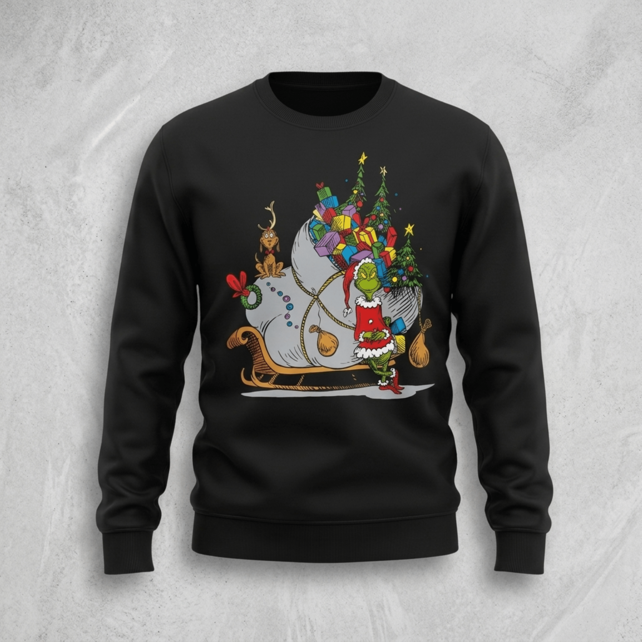 The Grinch on Sleigh with Max Christmas Officially Licensed Adult Sweater - TVStoreOnline