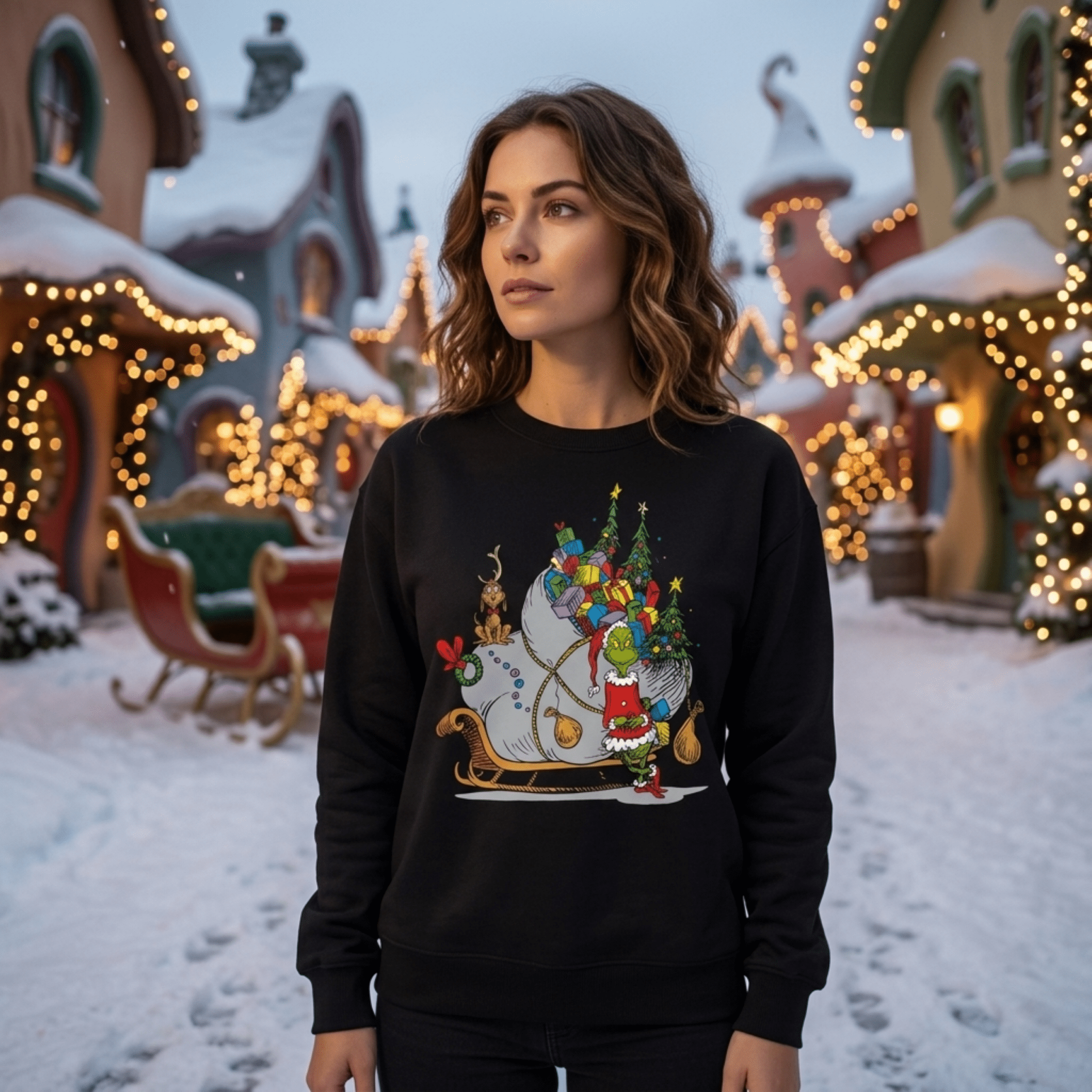 The Grinch on Sleigh with Max Christmas Officially Licensed Adult Sweater - TVStoreOnline
