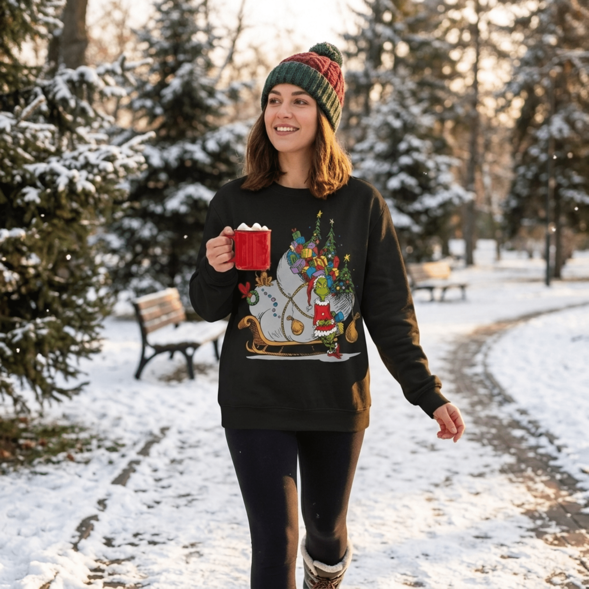 The Grinch on Sleigh with Max Christmas Officially Licensed Adult Sweater - TVStoreOnline