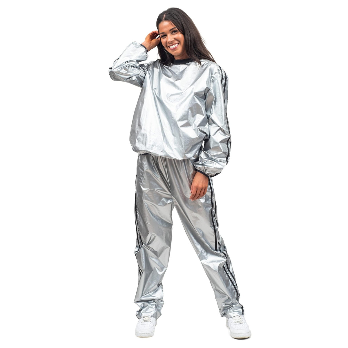 Todd and Margo Shiny Silver 2 Piece Workout Top and Pants Halloween Costume Set - TVStoreOnline