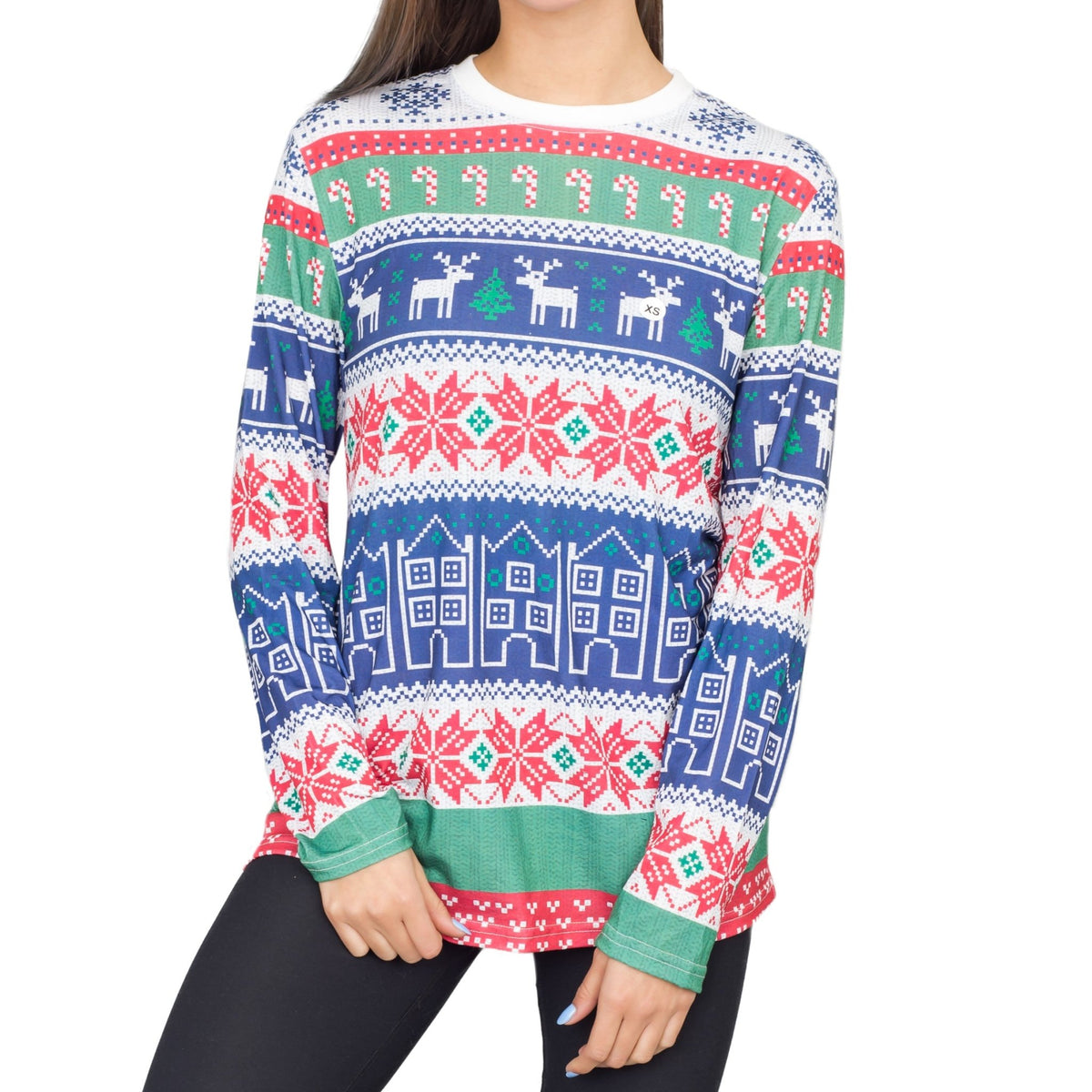 Winter Reindeer Houses All Over Ugly Christmas T-shirt - TVStoreOnline