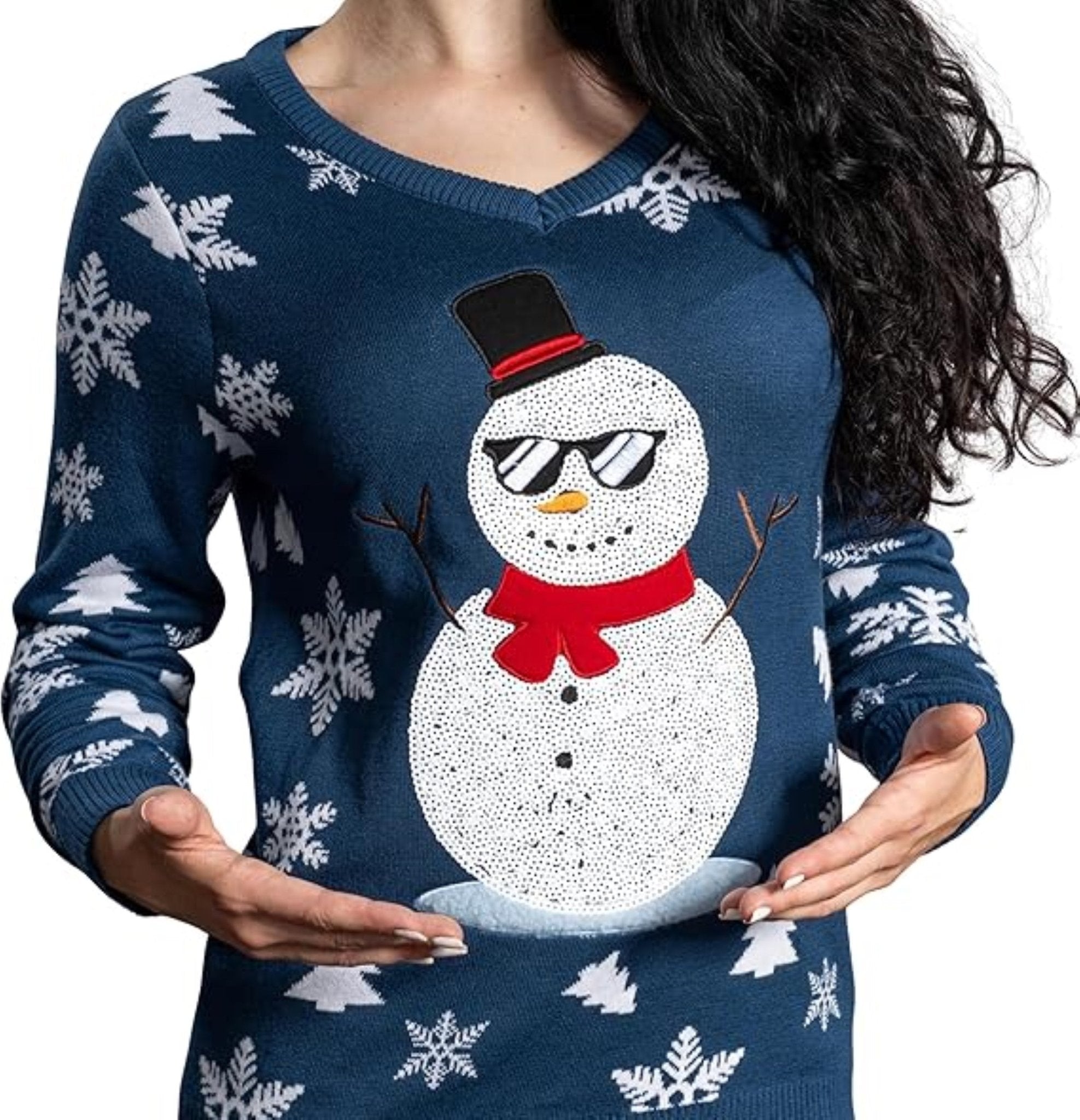 Women’s Flashy Sequin Funny Snowman Ugly Christmas Sweater - TVStoreOnline