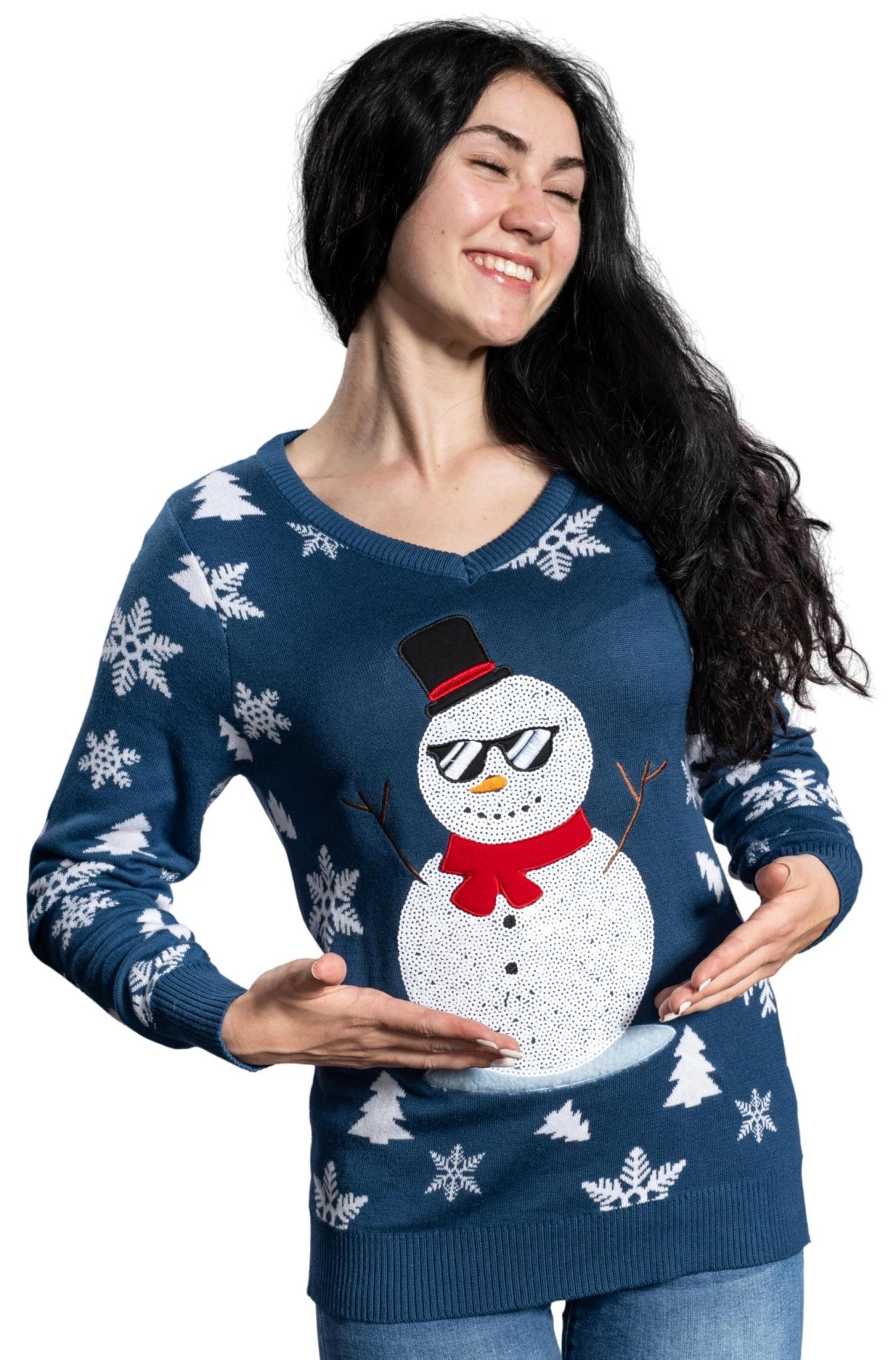 Women’s Flashy Sequin Funny Snowman Ugly Christmas Sweater - TVStoreOnline