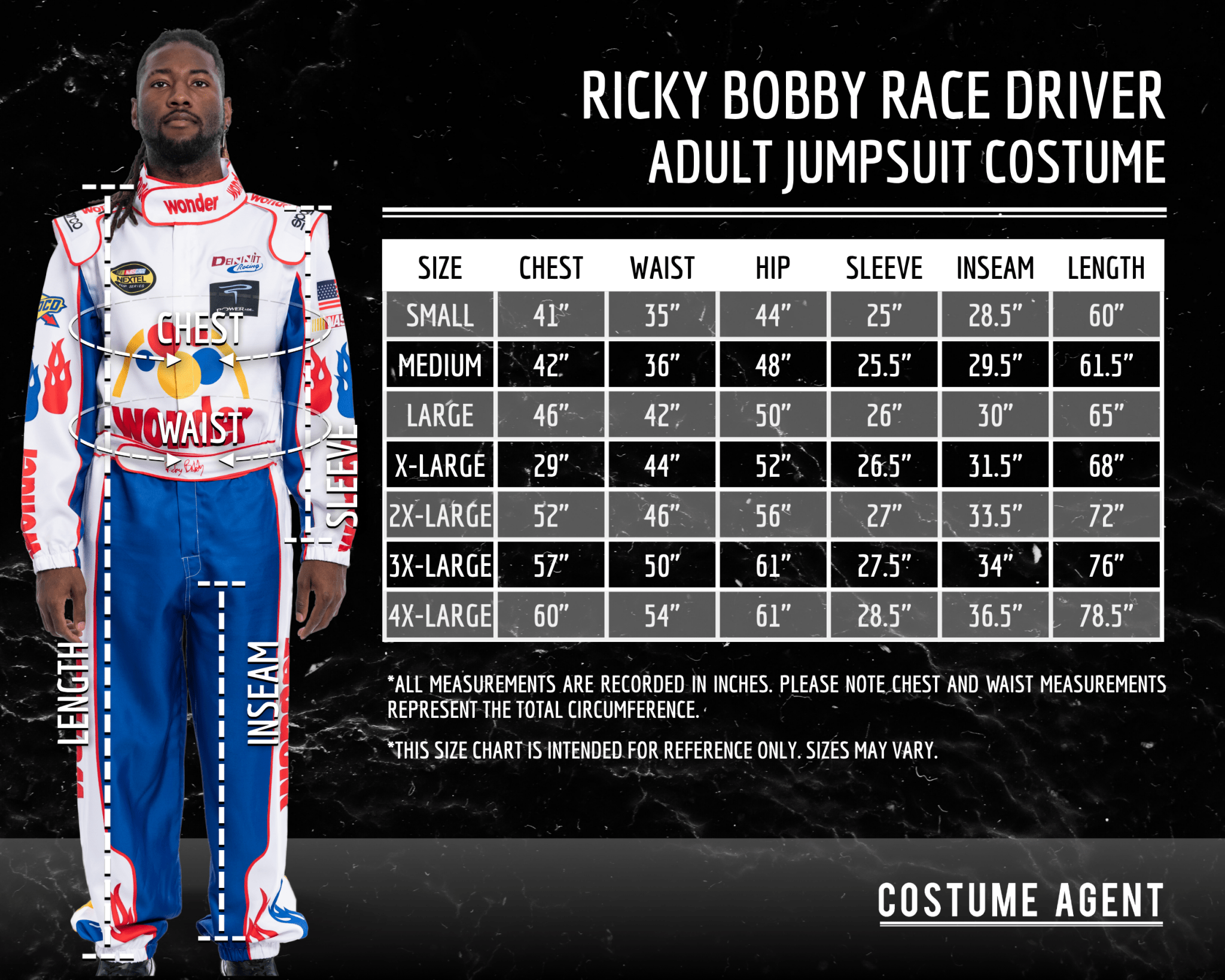 WonderBread Jumpsuit: Ricky Bobby Race Driver Costume Mashup (No Embroidery) for Adult Halloween Cosplay - TVStoreOnline