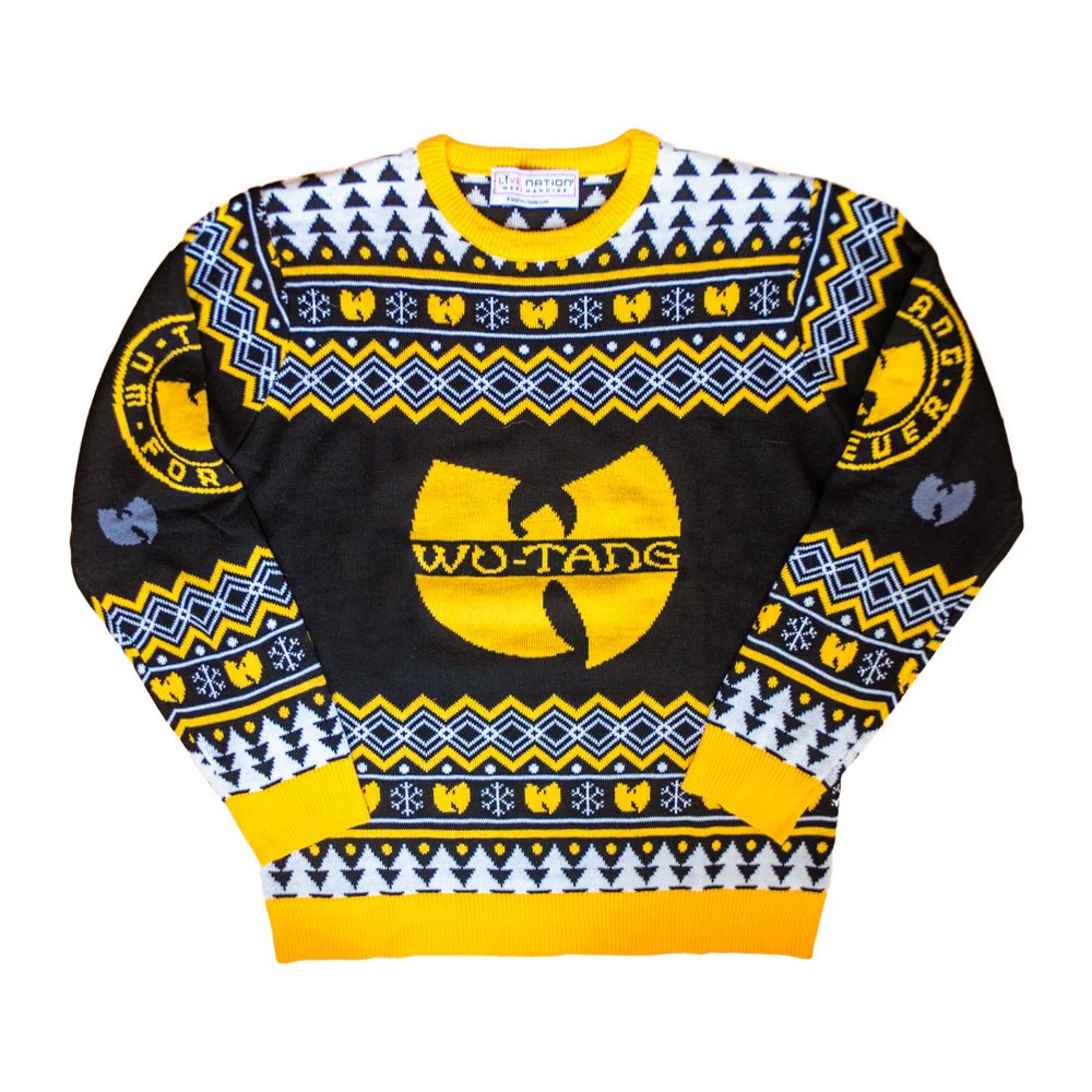 Wu Tang Clan Logo Snowflakes Yellow Black White Ugly Christmas Sweater - TVStoreOnline